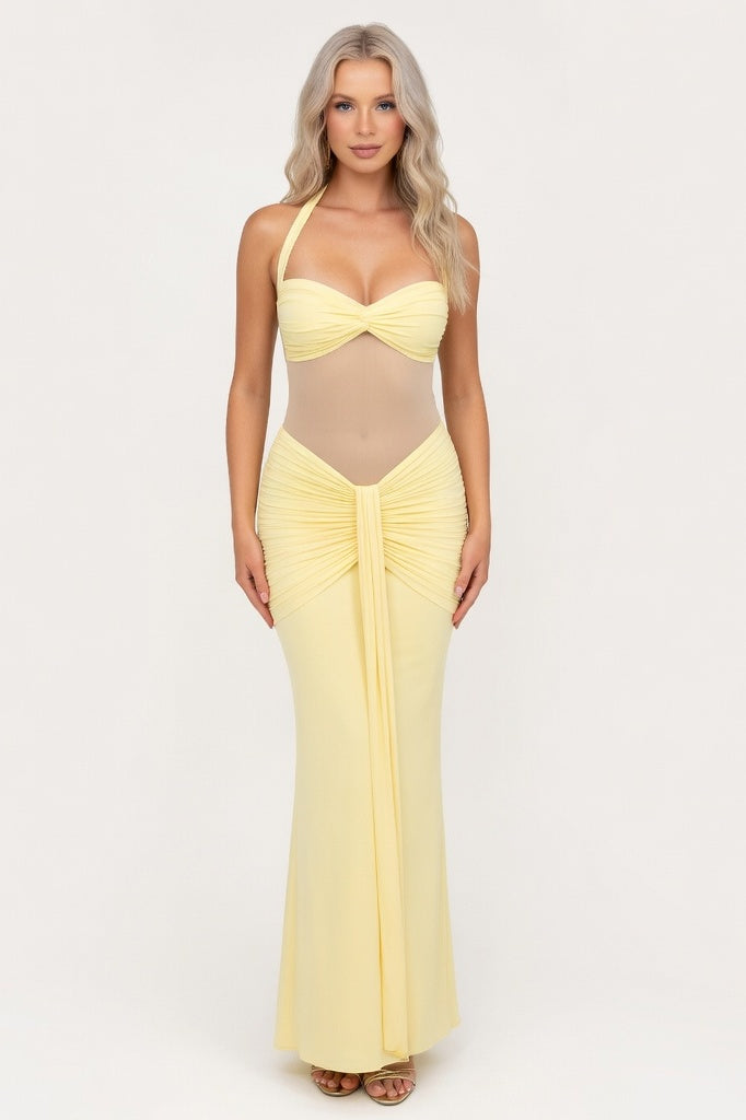 Halter Neck Maxi Dress — Yellow