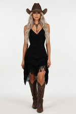 Tassel Halter Dress — Black