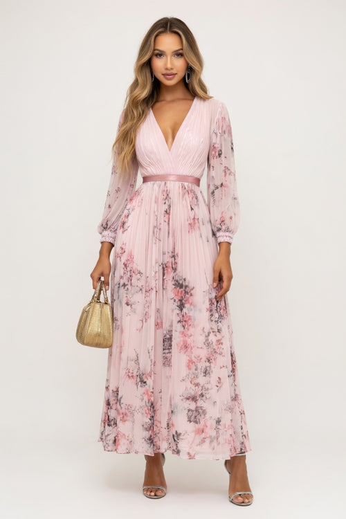 V-Neck Printed Midi Dress — front view