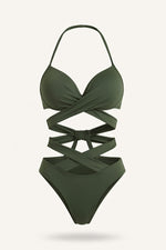 High Waist Cut-Out Bikini — Army Green