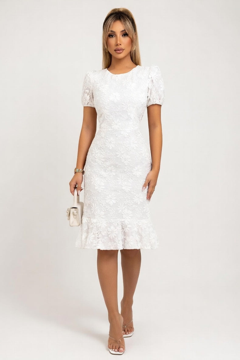 Jacquard Mermaid Midi Dress — White