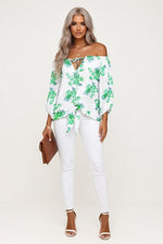 Off-Shoulder Lantern Sleeve Top — Light Green