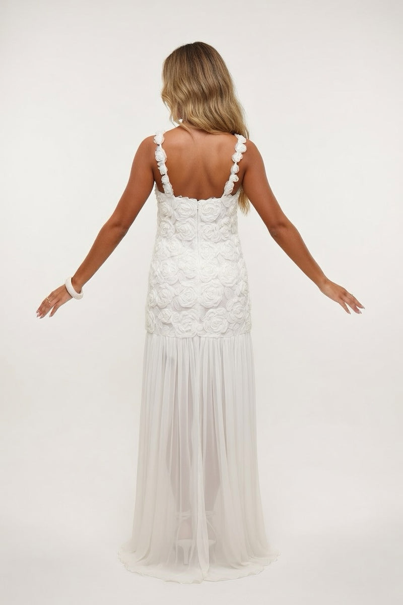 Rose Detail Halter Dress — back view