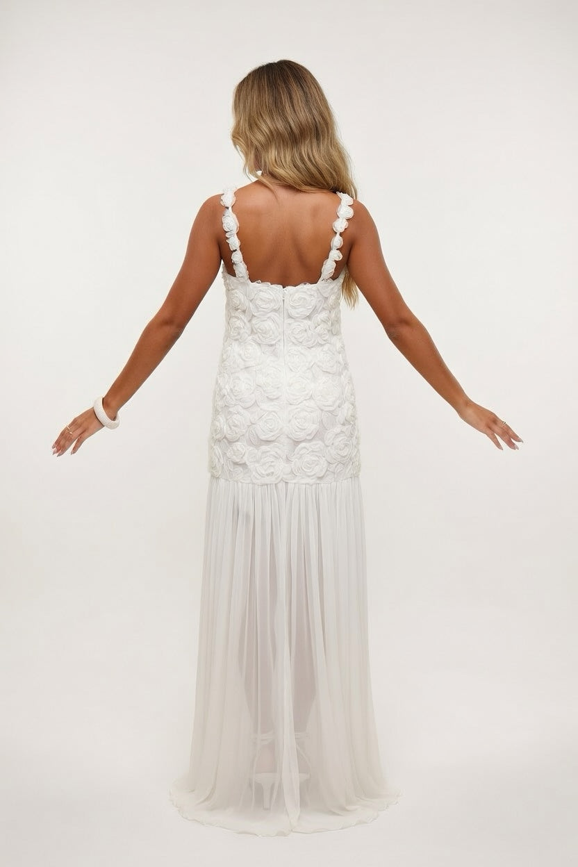 Rose Detail Halter Dress — back view