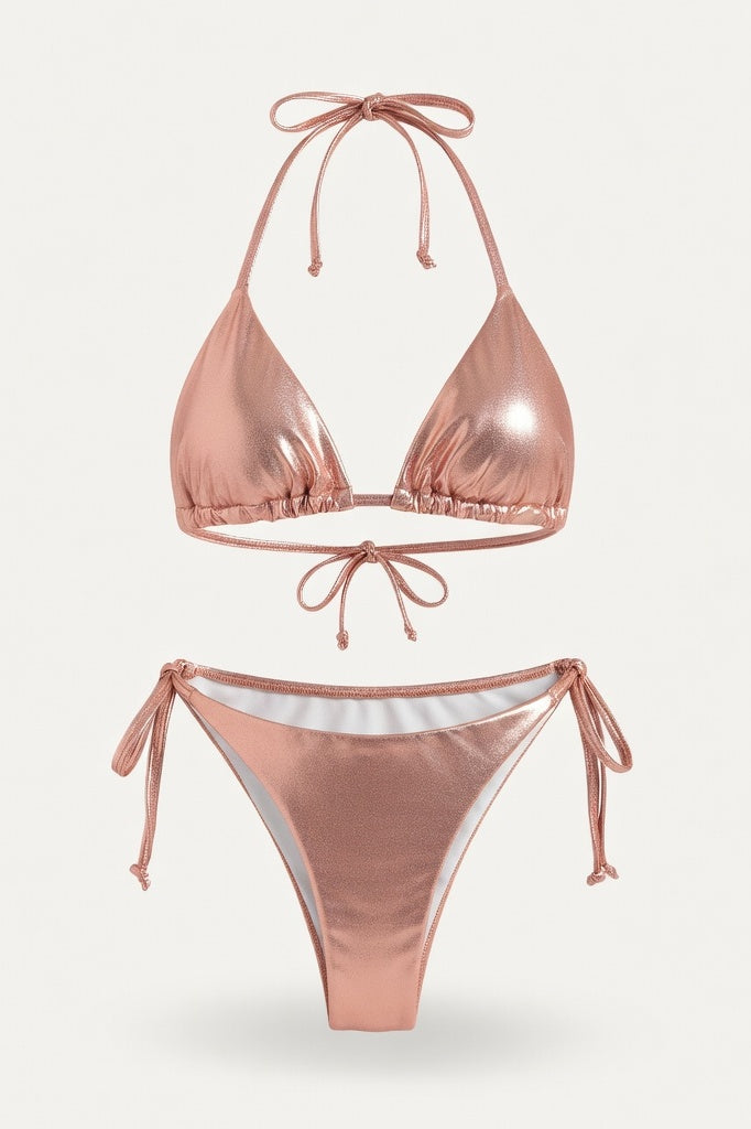 Lace-Up Bikini Set — Champagne