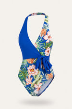 Printed Lace-Up Swimsuit — Royal Blue