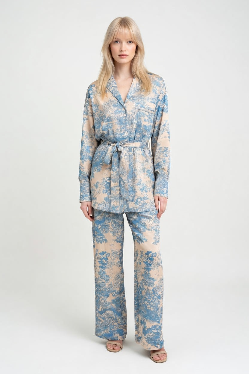 Printed Shirt & Wide-Leg Trouser Co-Ord — front view