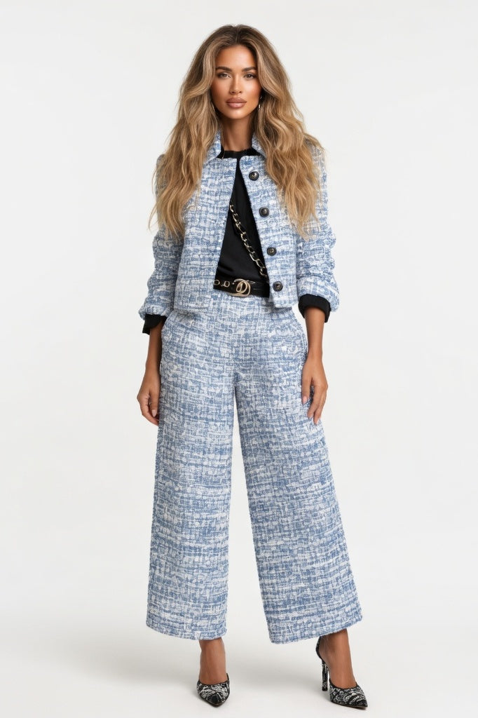 Structured Blazer & Wide Leg Trouser Co-ord — Light Blue