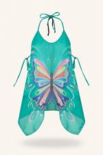 Butterfly Print Halter Dress — Grass Green