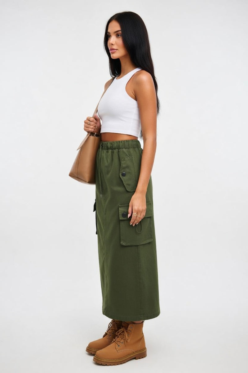 Drawstring Denim Work Skirt — side view