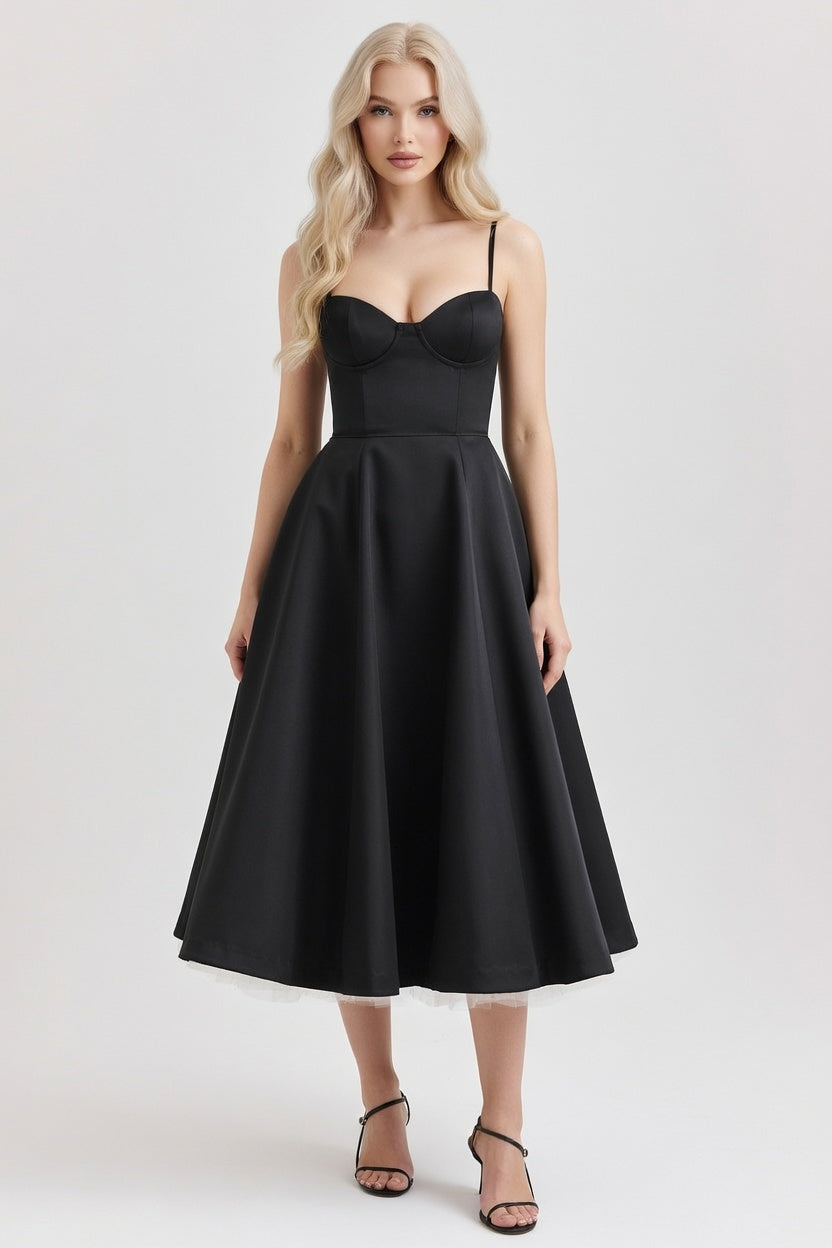Mesh Double Layer Halter Dress — Black