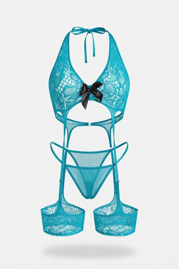 Sheer Bodysuit with Bow Detail — Emerald Green