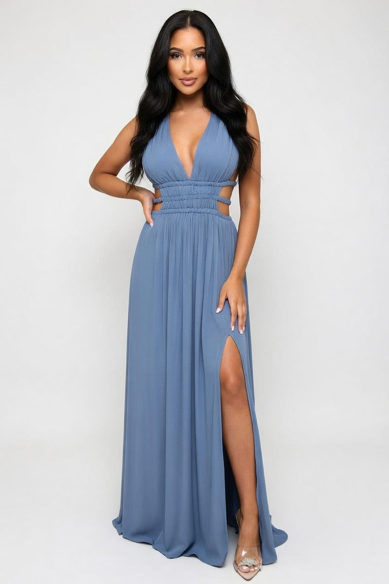 Ice Silk Slip Dress with Side Split — front view