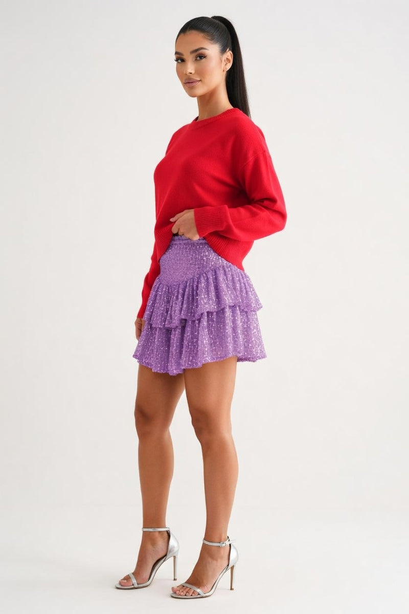 Sequined Pleated Mini Skirt — side view
