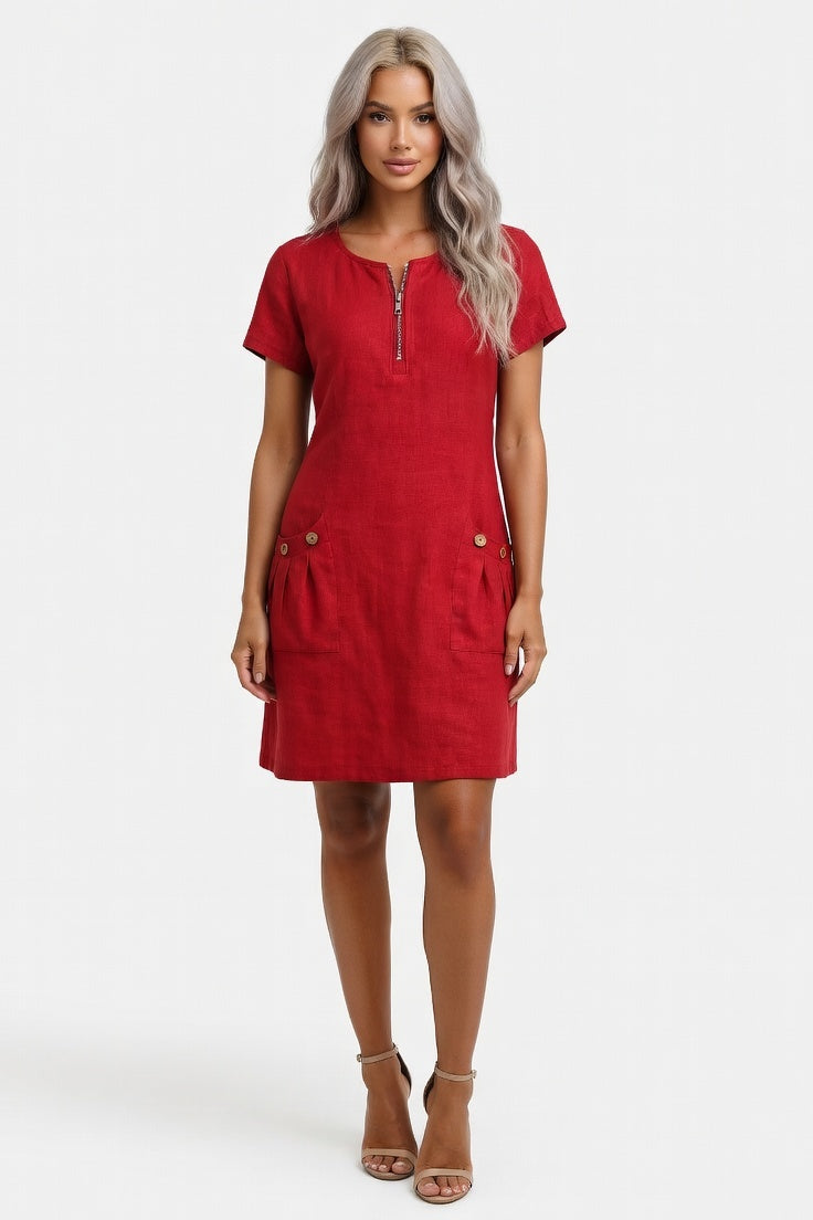 Zip Front Mini Dress — Red