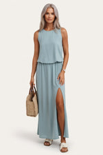 Modal Halter Split Midi Dress — Grey