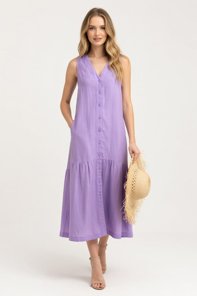 Cotton Slip Dress V-Neck — Violet