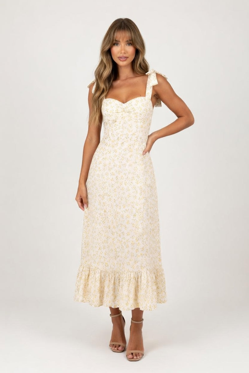 Halter Floral Midi Dress — front view