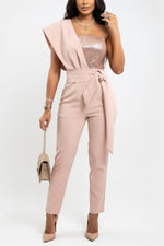 Sequined Sleeveless Jumpsuit — Pink Sequin