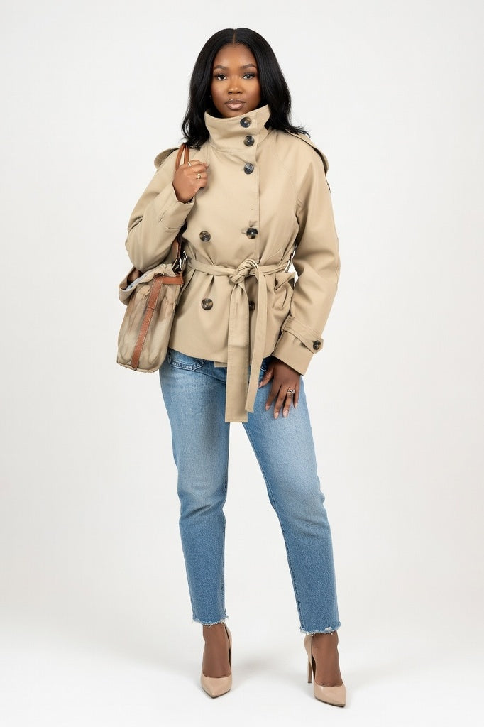 Belted Windbreaker Jacket — Khaki