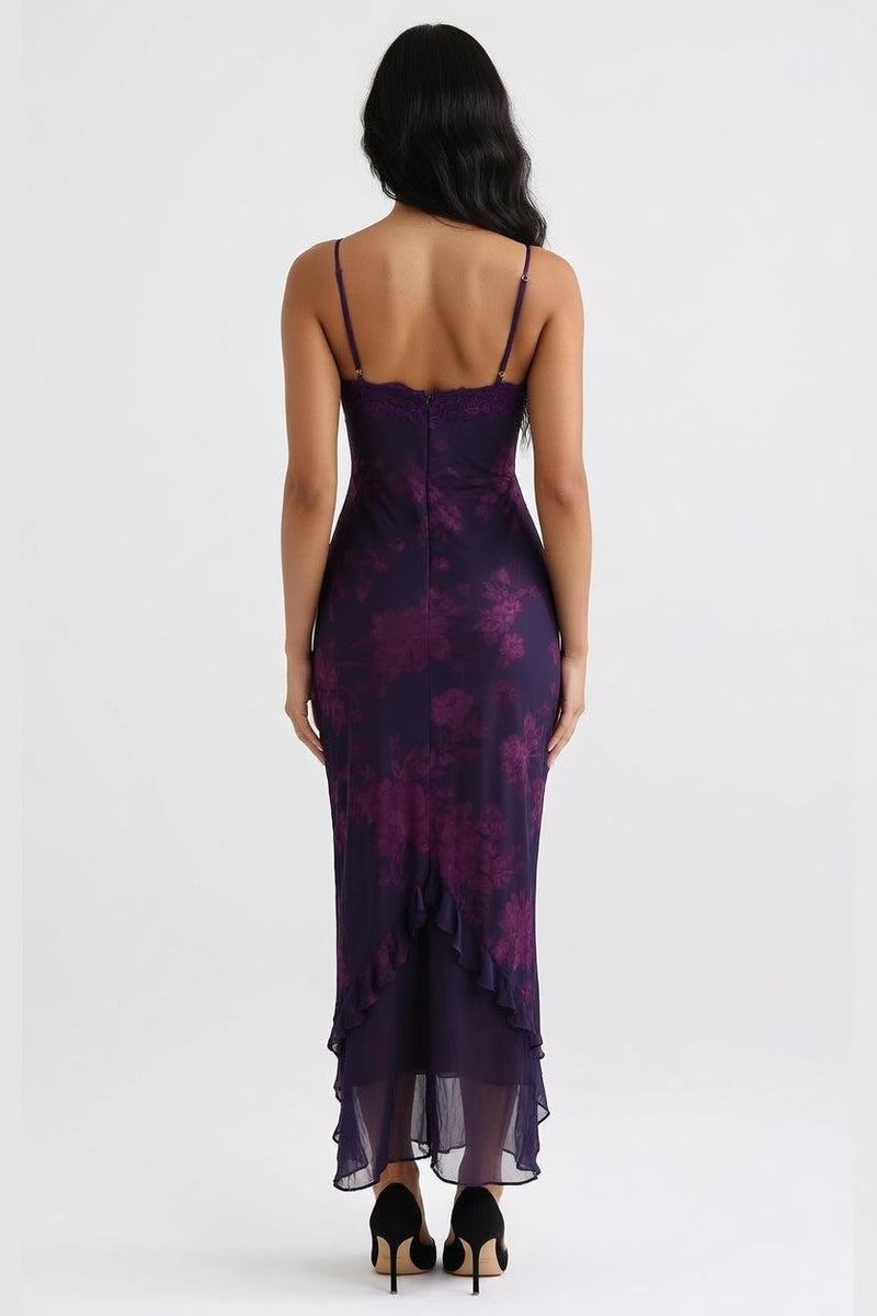 Printed Halter Slip Dress — back view