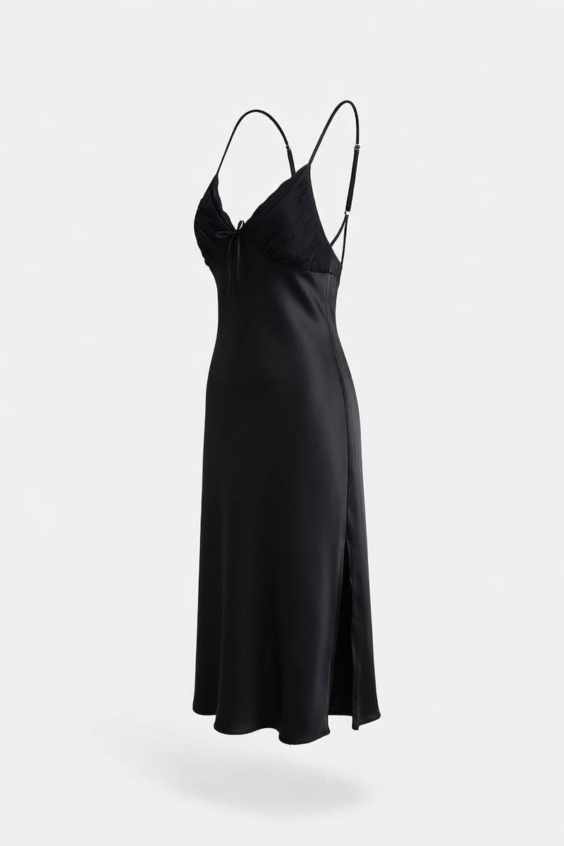 Silk Slip Nightdress with Bow Ties — side view