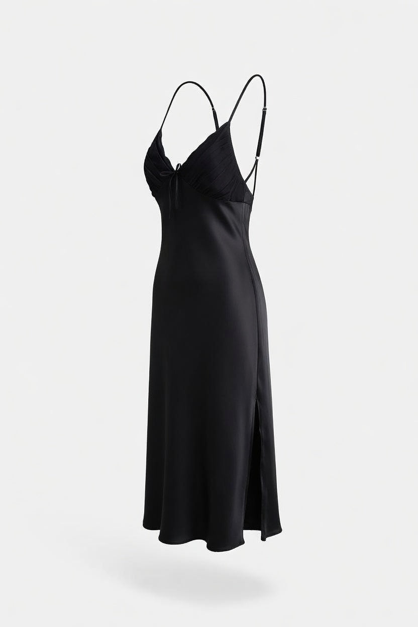Silk Slip Nightdress with Bow Ties — side view