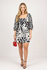 Printed Square Neck Mini Dress — front view