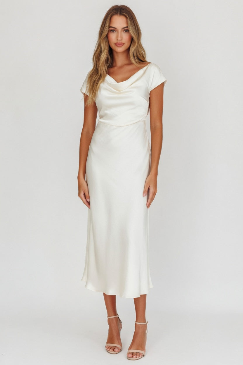 Satin One Shoulder Fishtail Dress — Ivory