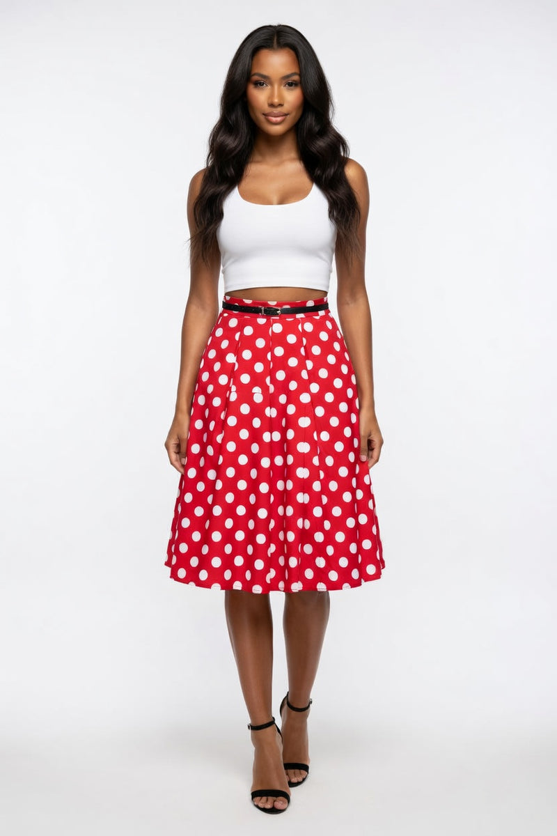 Swan Print Pleated A-Line Skirt — front view