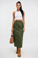 Drawstring Denim Work Skirt — front view