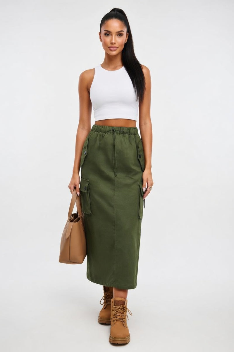Drawstring Denim Work Skirt — front view