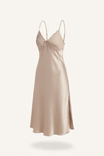 Silk Slip Nightdress with Bow Ties — Camel