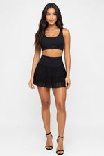 High Waisted Mini Skirt with Safety Shorts — Black