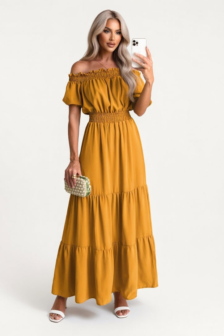 Off-Shoulder Midi Dress — Yellow