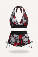 Skull Print Boxer Swimsuit — Black Red Skull