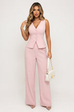 Sleeveless Vest & High-Waisted Trousers Co-ord — Pink