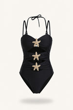 Metal Star One-Piece Swimsuit — Black