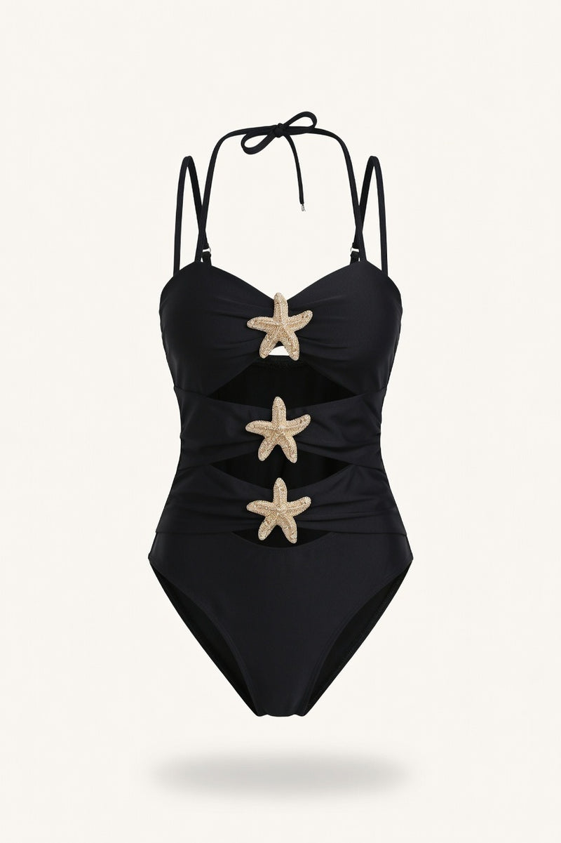 Metal Star One-Piece Swimsuit — Black