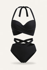 Printed High Waist Bikini Set — Black