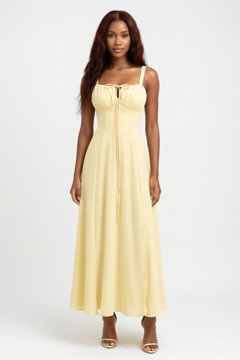 Printed Strappy Midi Dress — Yellow