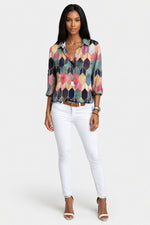 Printed Shirt Lapel Top — Pink