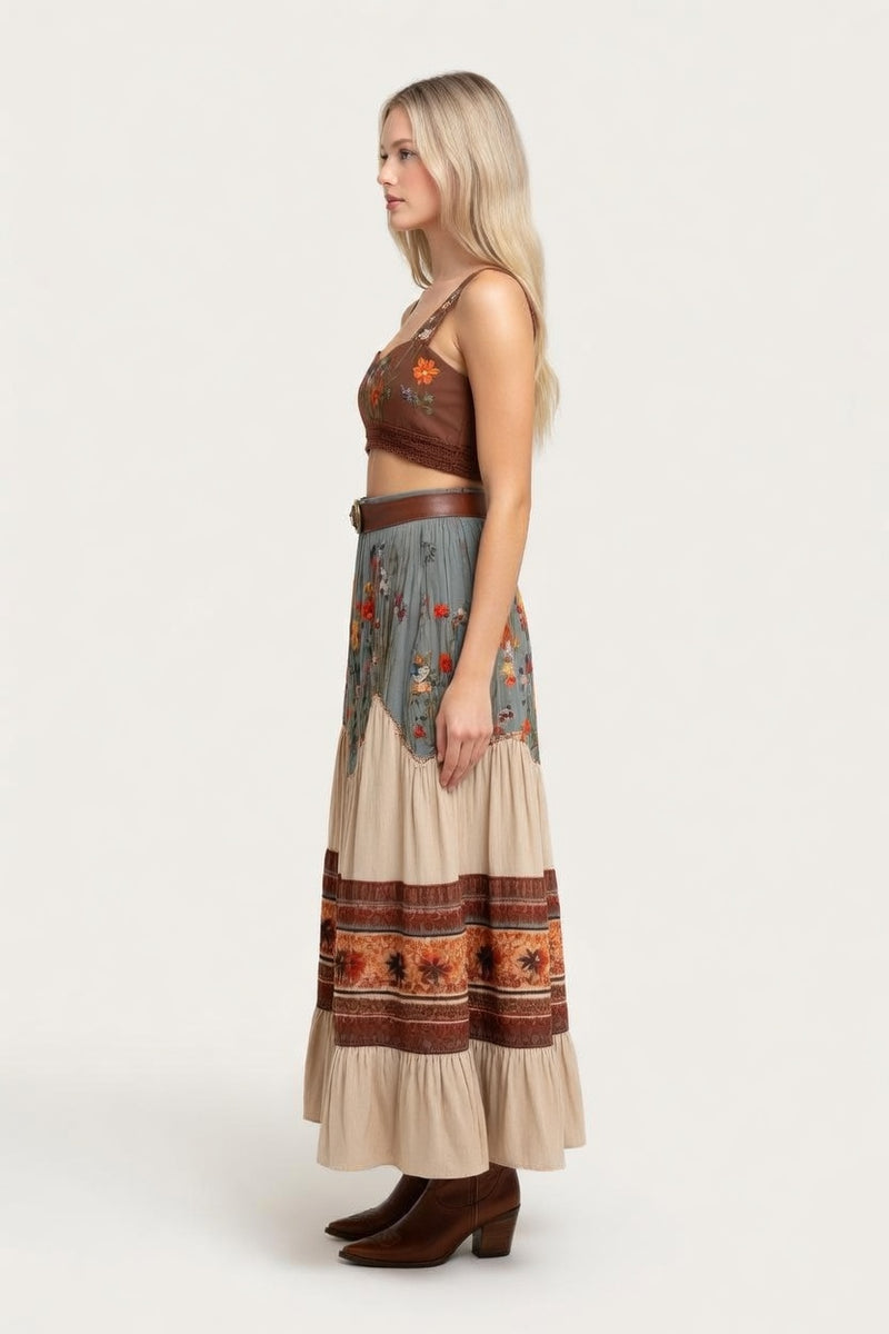 Spliced Bohemian Maxi Skirt — side view