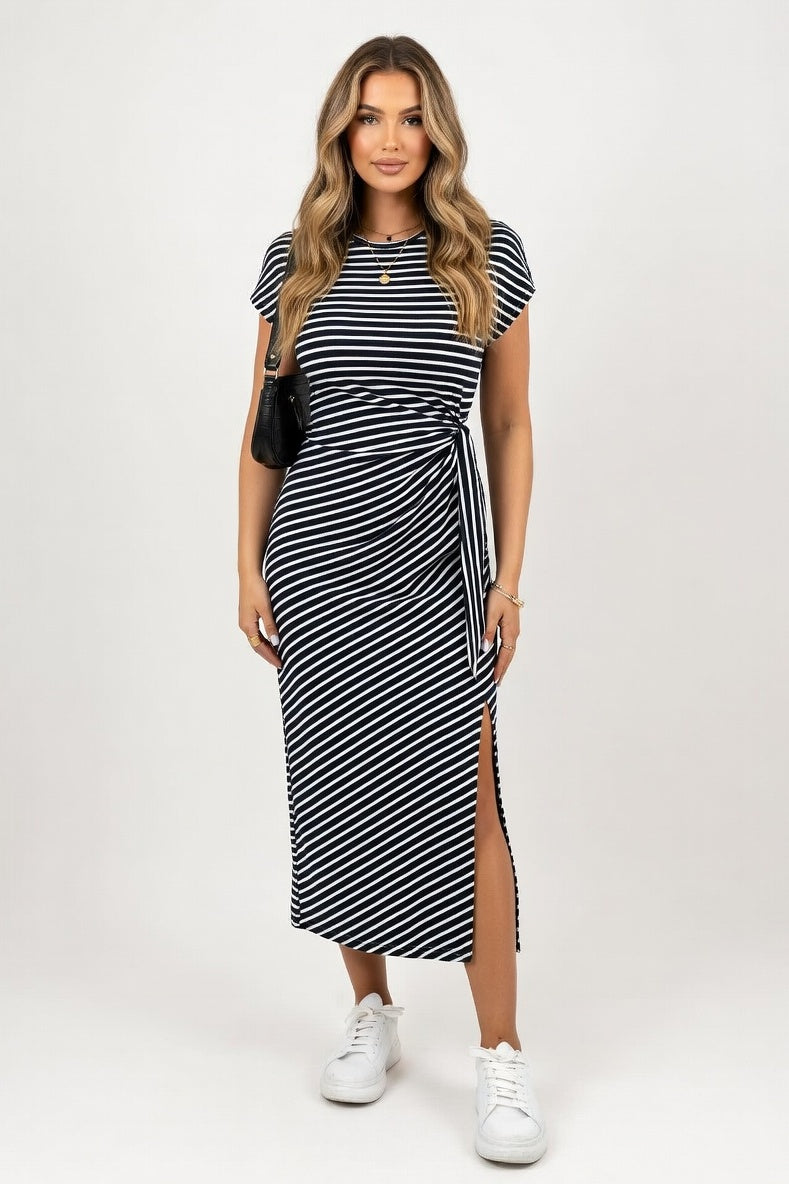 Striped Long Sleeve Dress — Royal Blue