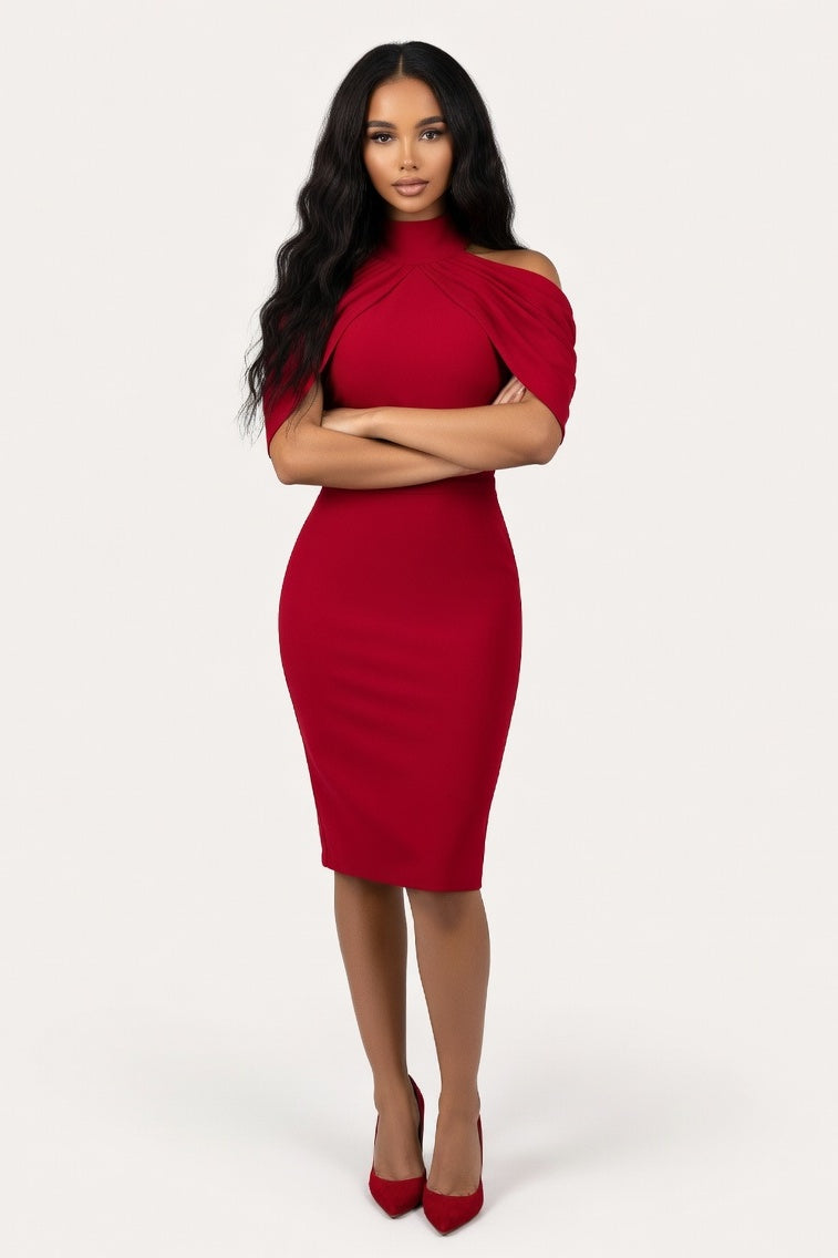 Halter Neck Bodycon Midi — Burgundy