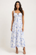 Printed Halter Maxi Dress — Blue Floral