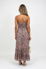 Floral Print Halter Swing Dress — back view