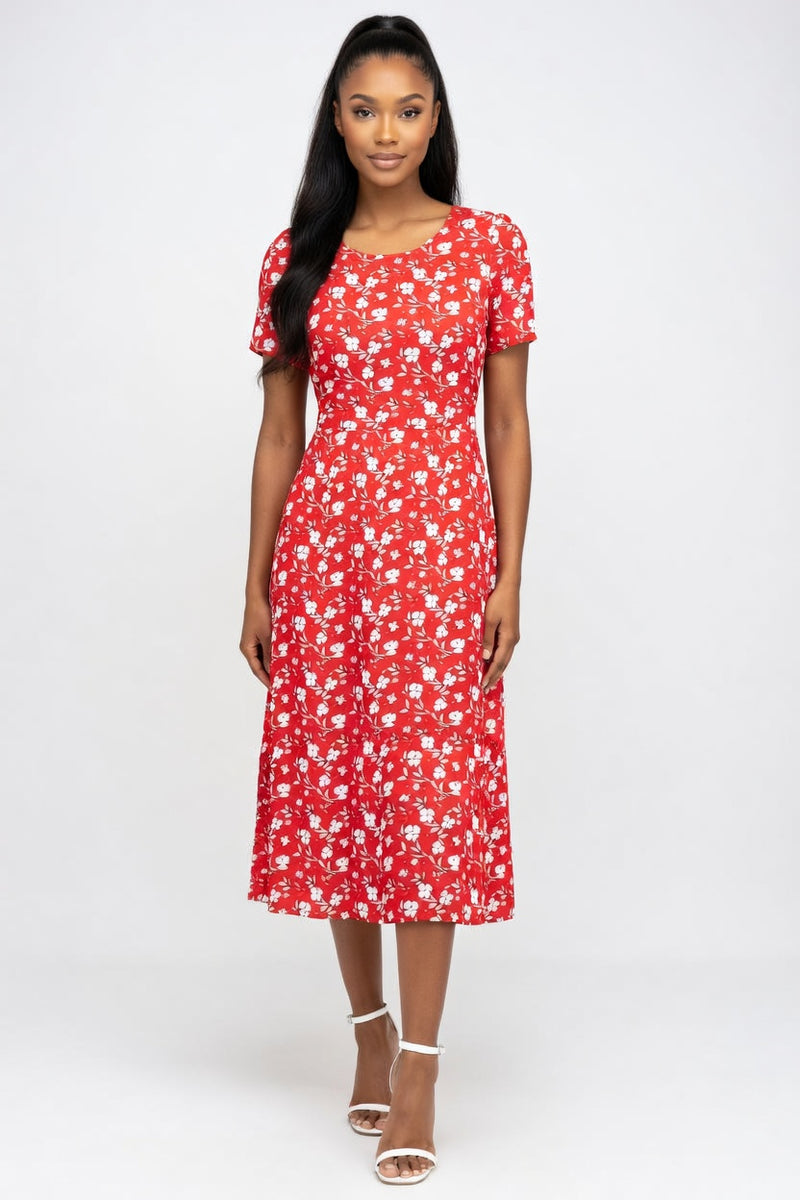 Printed Midi Dress with Petal Sleeves — Colour 6