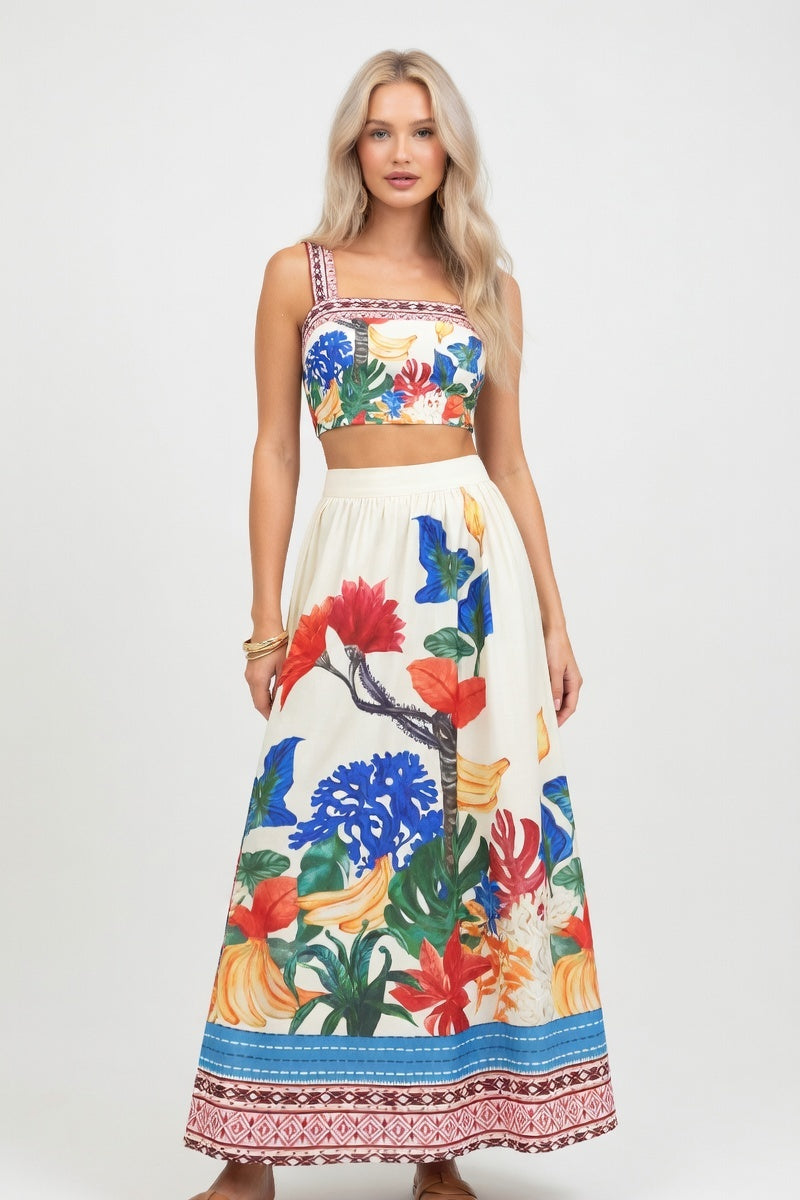 Printed Halter Co-Ord Set — White
