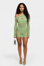 Off Shoulder Mesh Bodycon Jumpsuit — front view